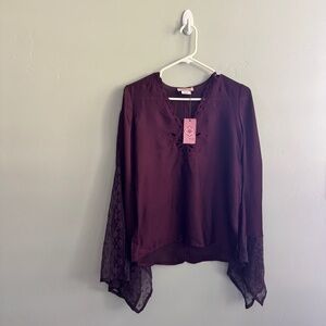 90’s vintage Maje Paris Deep Burgundy Lace Sleeve Blouse (NWT in size T1)